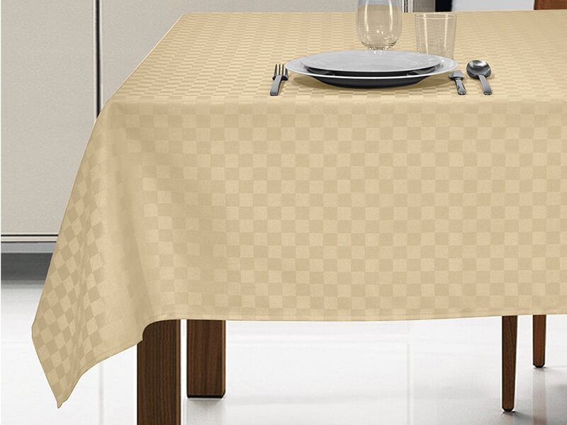 Tovaglia antimacchia idrorepellente con motivo a scacchi Marostica crema