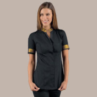 Casacca hibiscus parrucchieri estetiste nero lurex oro eurotex Casacca hibiscus parrucchieri estetiste nero lurex oro eurotex