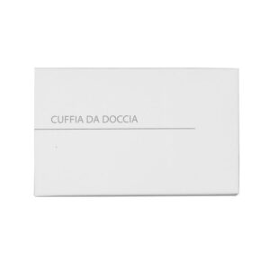 Cuffia da doccia per hotel Lux white in scatola pratica ed elegantissima, utile per proteggere i capelli sotto la doccia o in vasca da bagno.