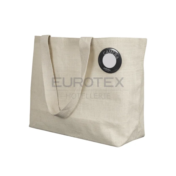 Borsa in juta cerata Sirmione Beige con spilla segnacamera - immagine 2