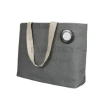 Borsa in juta cerata Sirmione grigio con spilla segnacamera - immagine 2