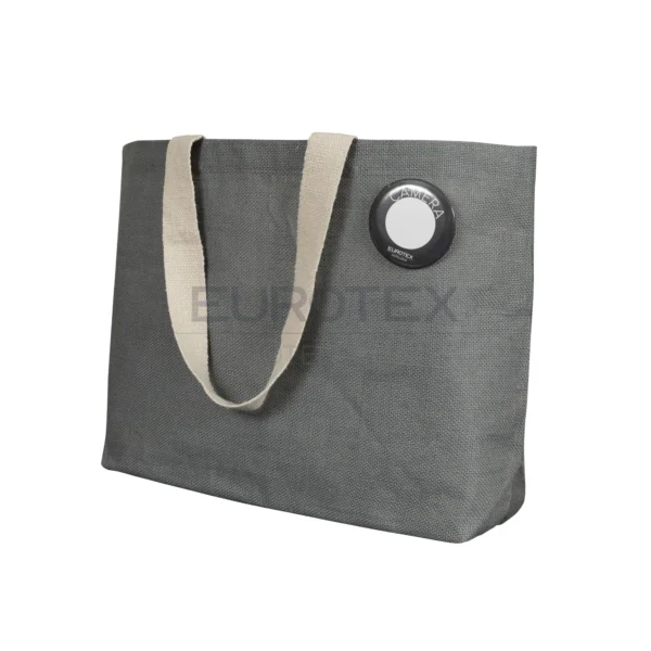 Borsa in juta cerata Sirmione grigio con spilla segnacamera - immagine 2