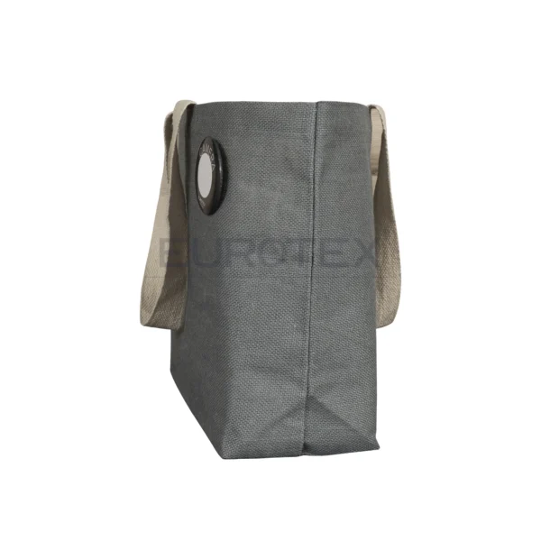 Borsa in juta cerata Sirmione grigio con spilla segnacamera - immagine 3