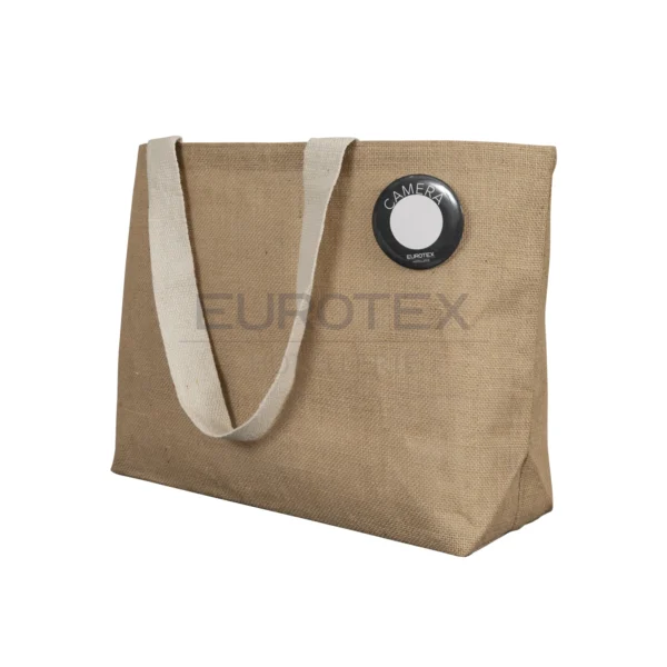 Borsa in juta cerata Sirmione naturale con spilla segnacamera - immagine 2