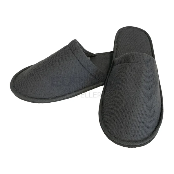 Pantofole chiuse in TESSUTO FELPATO <br/> con suola antiscivolo 5mm Grigio <br/> (50 paia) - immagine 1