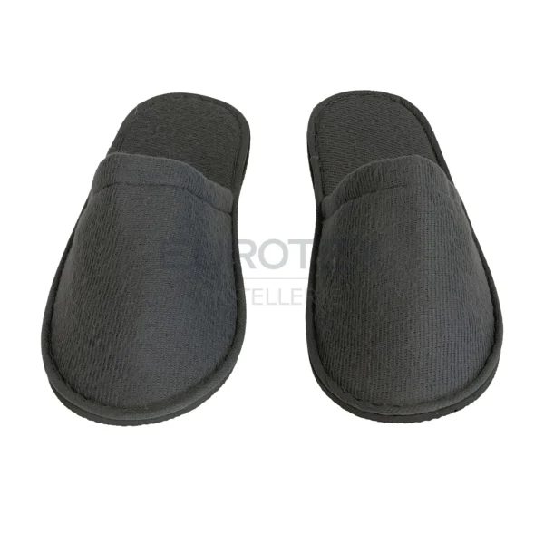 Pantofole chiuse in TESSUTO FELPATO <br/> con suola antiscivolo 5mm Grigio <br/> (50 paia) - immagine 3