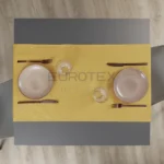 Tavola apparecchiata con Runner idrorepellente no stiro Elite in tessuto jacquard senape