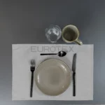 Tavola apparecchiata con tovaglietta idrorepellente no stiro Elite in tessuto jacquard grigio chiaro